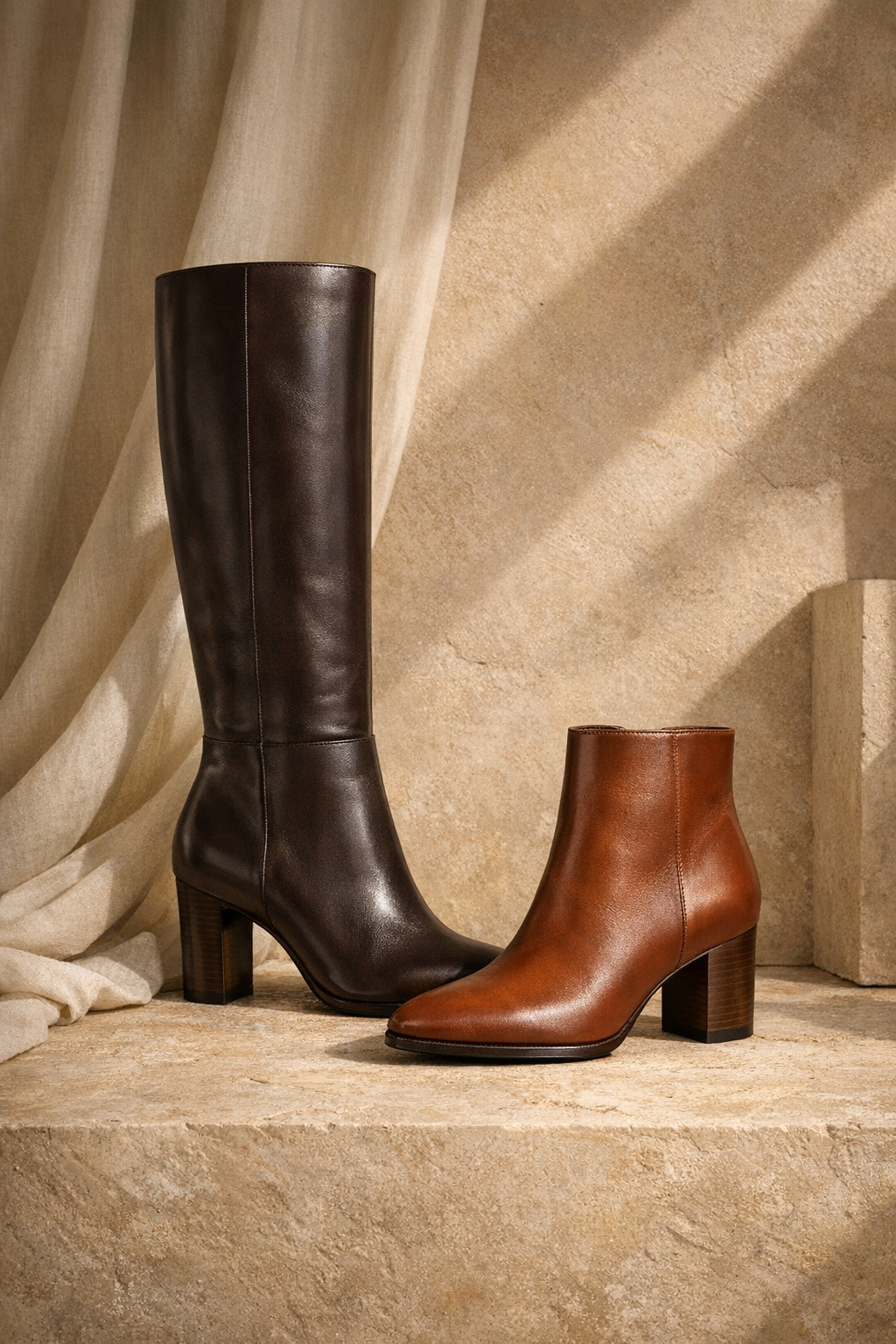 Women's leather boots photographed as a private label footwear category example