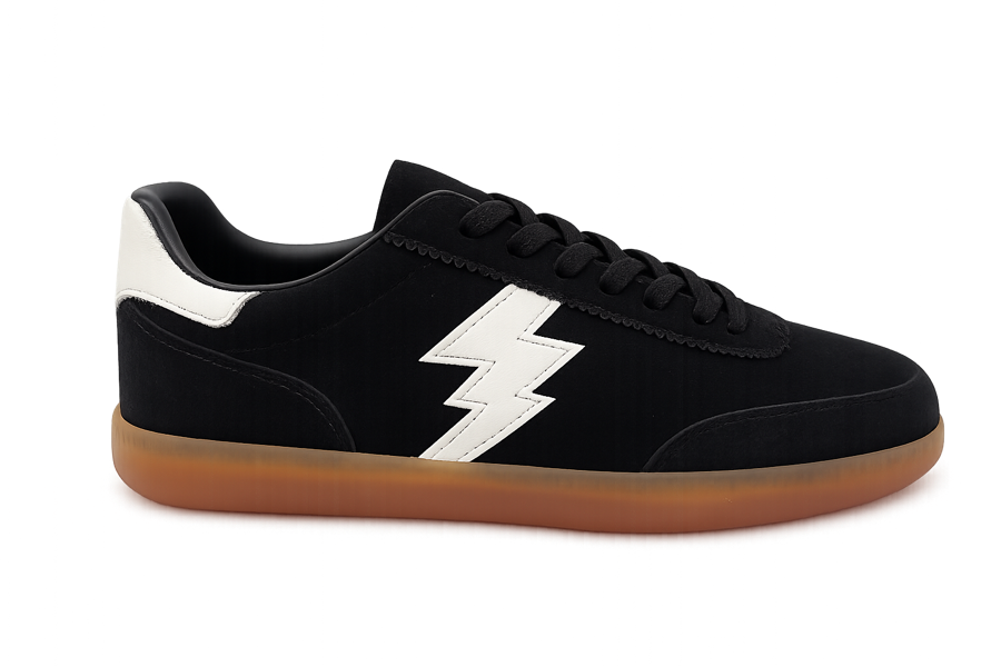 Black suede sneaker shown as a white label ready-to-brand style