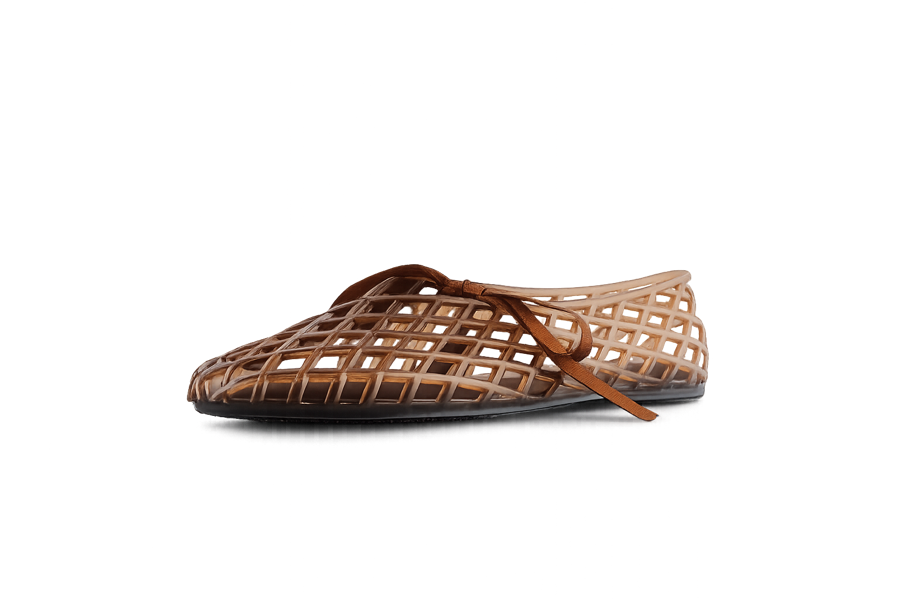 Clear woven jelly flat with tie detail