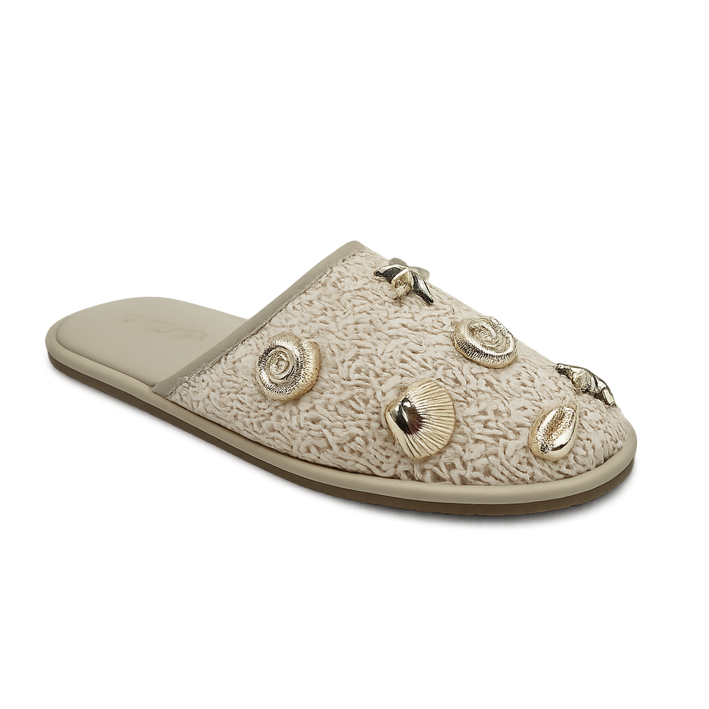 Ivory resort slide with shell embellishments